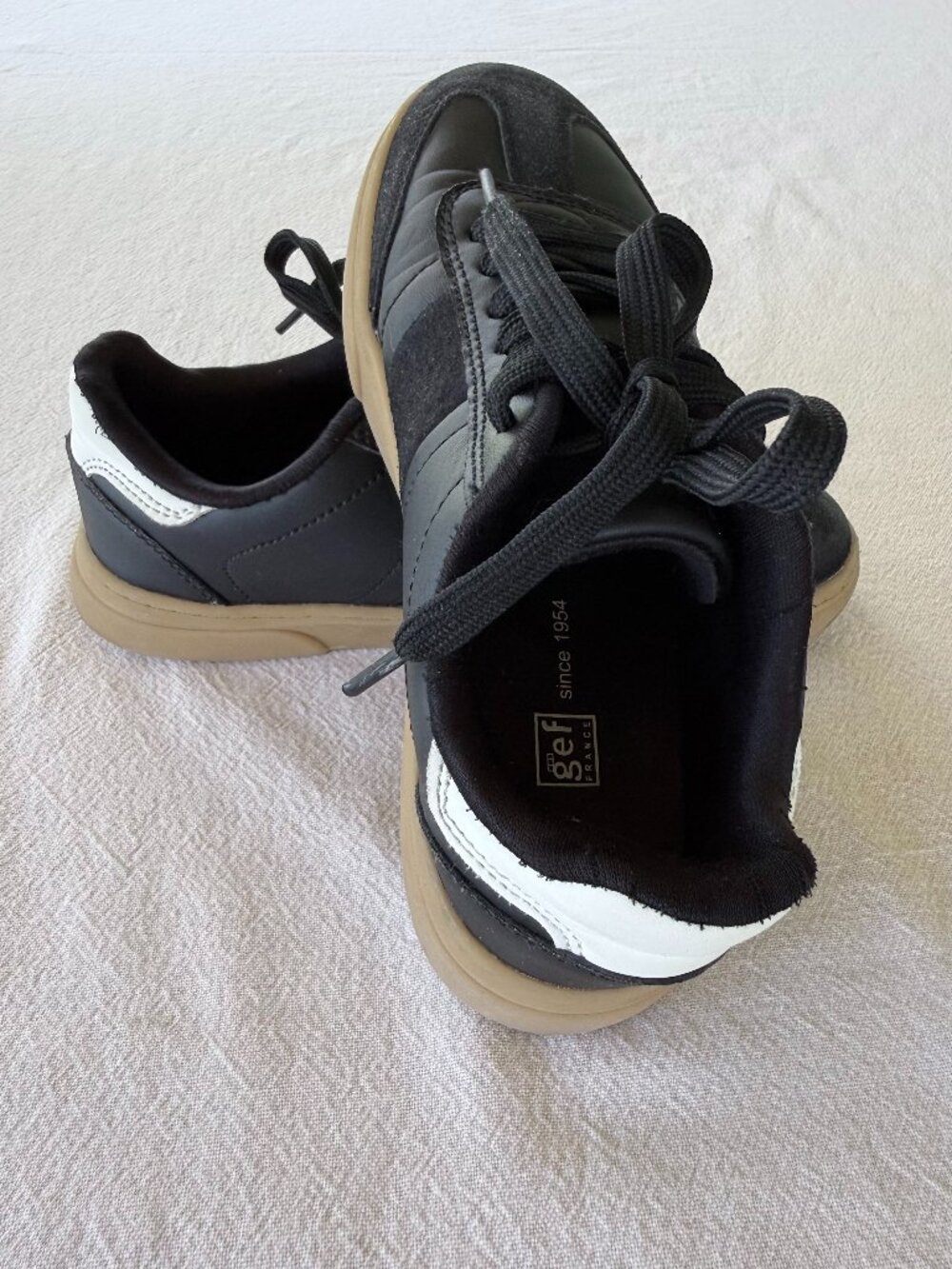 Gef France Kids Black Casual Sneakers Gum Sole US 2.5/EU 34 Youth Lace-Up Shoes - Picture 5 of 12